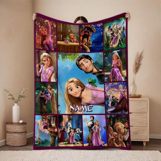 Vintage Rapunzel Tangled Fleece Blanket, Princess Blanket For Kid Baby Adult, Flynn Rider Maximus, Home Decor, Christmas Gift