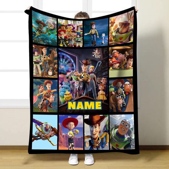 Personalized Disney Toy Story Blanket, Custom Name Disney Blanket,Woody Buzz Lightyear Jessie Toy Story Blanket, Gift for Boy or Girl