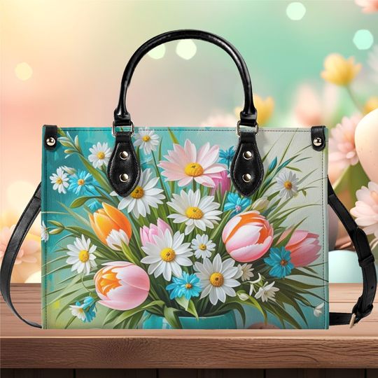 Luxury Women vegan leather Handbag tote Every day bag Easter spring floral flowers design summer every day shoulder bag