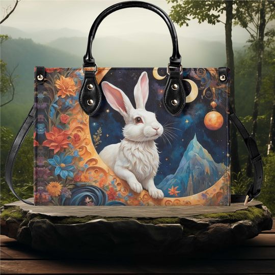 Luxury Women vegan leather Handbag tote beautiful Easter Rabbitt spring everyday shoulder