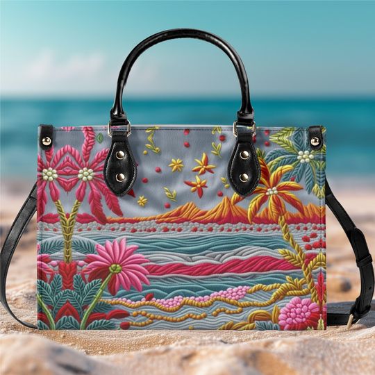 Luxury Women vegan leather Handbag tote spring summer beach ocean palm trees design bag travel case purse tote everyday shoulder bag