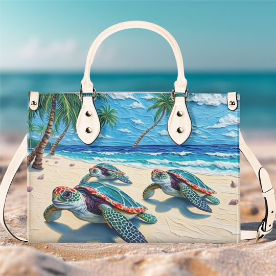 Luxury Women vegan leather Handbag tote spring summer beach sea turtle design bag travel case purse tote everyday shoulder bag
