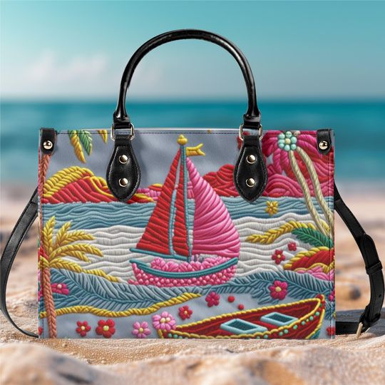Luxury Women vegan leather Handbag tote spring beach sailboat design bag travel case purse summer tote everyday shoulder bag