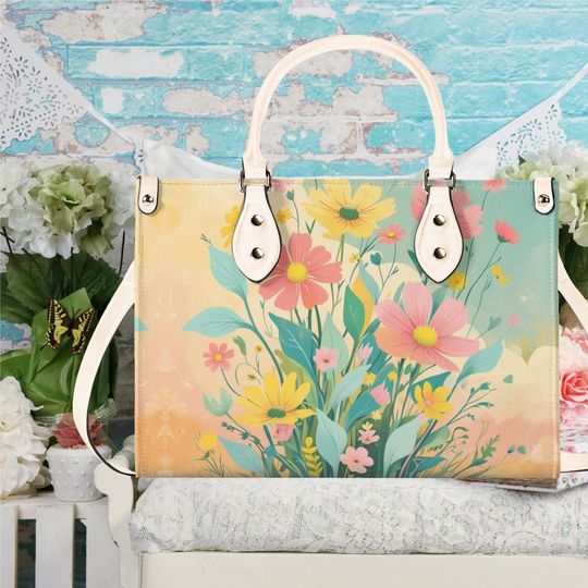 Luxury Women vegan leather Handbag tote spring summer floral flowers tote bag design summer everyday shoulder bag shoulder bag