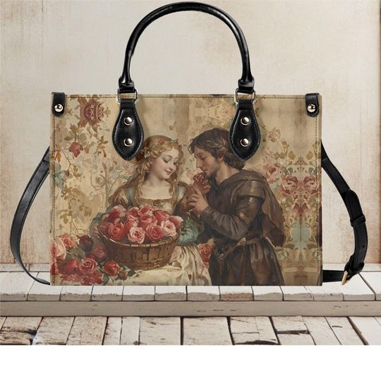 Luxury Women vegan leather Handbag tote Valentines Holiday lovers and red roses or every day bag spring summer fall winter