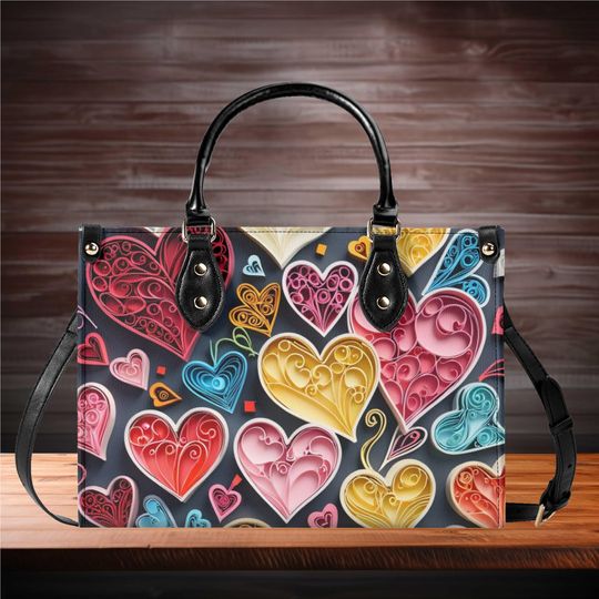 Luxury Women vegan leather Handbag tote beautiful Valentines day Holiday hearts or every day bag design