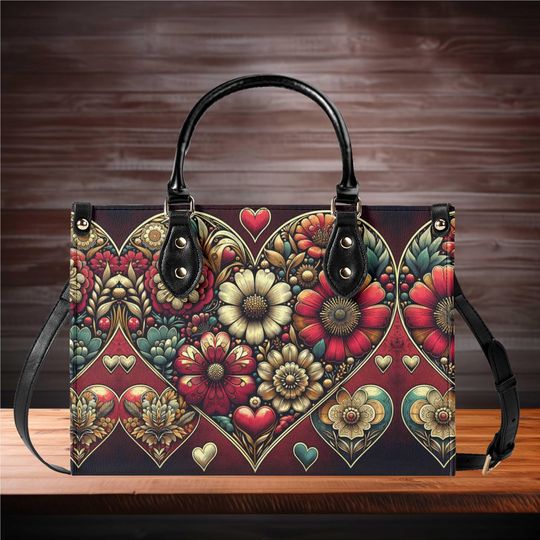 Luxury Women vegan leather Handbag tote beautiful Valentines day Holiday season heart design