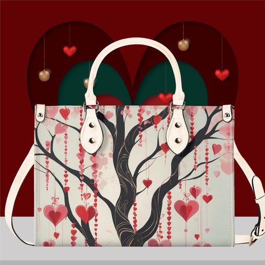 Luxury Women vegan leather Handbag tote beautiful Valentines day Holiday season tree of hearts design