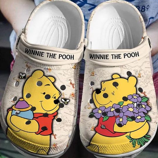 Cute Winnie The Pooh Clogs Shoes, Disneyland, Custom Clogs, Pooh Custom Slipper, Custom Clogs Shoes, Personalized Shoes, Pooh Gifts