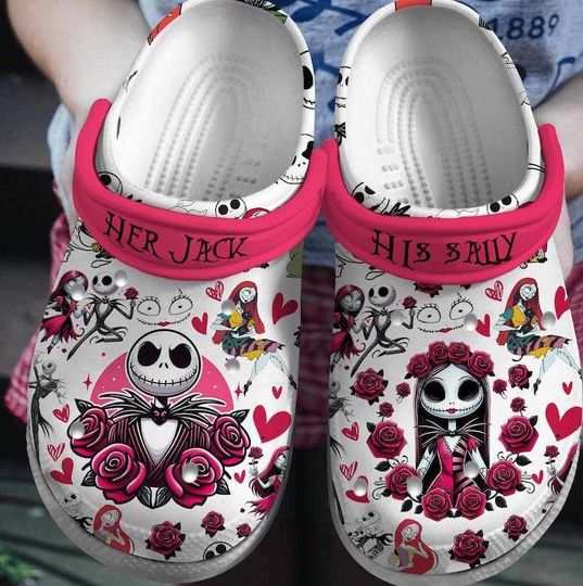 Jack and Sally Clogs Shoes, Jack and Sally Custom Slipper, Custom Clogs, Custom Clogs Shoes, Personalized Shoes