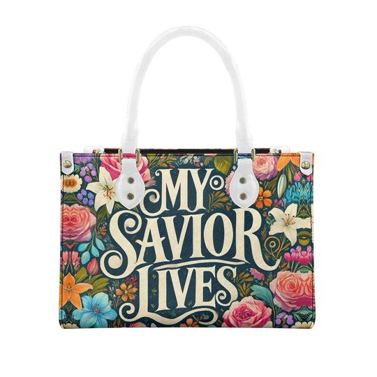 Discover My Savior Lives Floral Women's leather handbag | Women's Day Gift | Gift For Mom