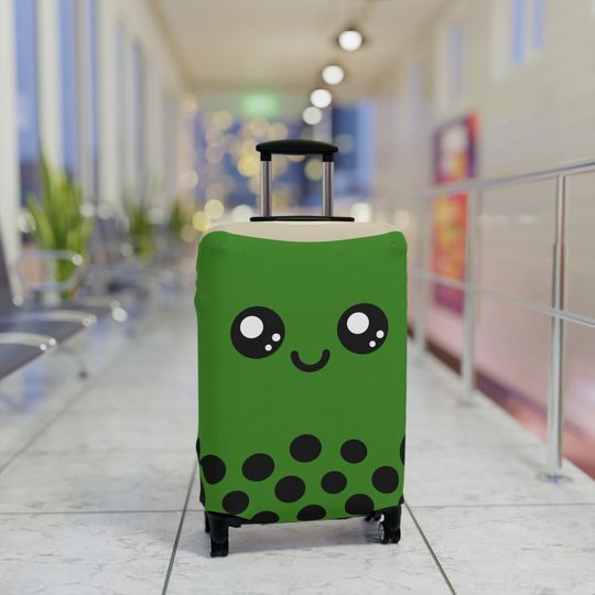 Luggage Cover for Protection - Suitcase and Baggage Covers - Travel Essentials - Washable Spandex Material - 3 Sizes - Cute Matcha Boba Tea