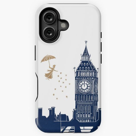 Mary Poppins and Big Ben Linocut iPhone Case