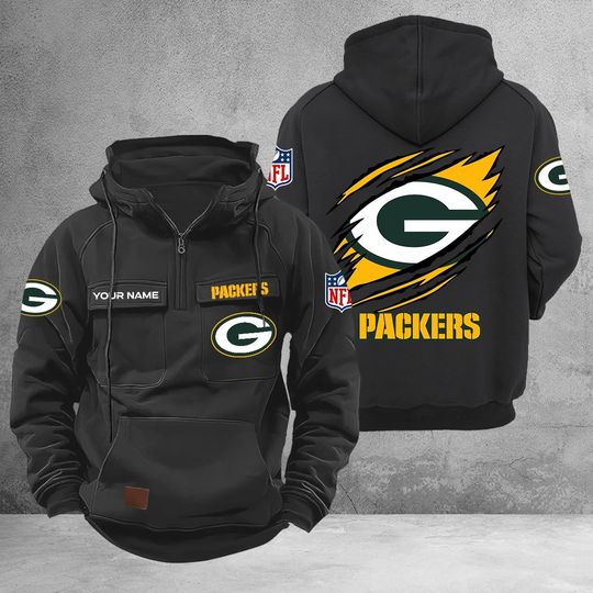 Personalized Green Bay Packers Cargo Hoodie, Game Day Football, Sunday Football