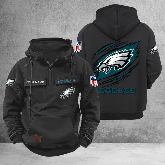 Personalized Philadelphia Eagles Cargo Hoodie, Game Day Football, Sunday Football