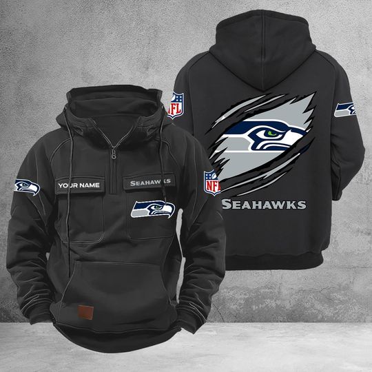 Personalized Seattle Seahawks Cargo Hoodie, Game Day Shirt, Gift For Men