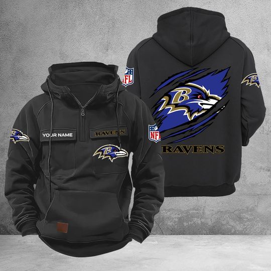 Personalized Baltimore Ravens Cargo Hoodie, Game Day Football, Sunday Football
