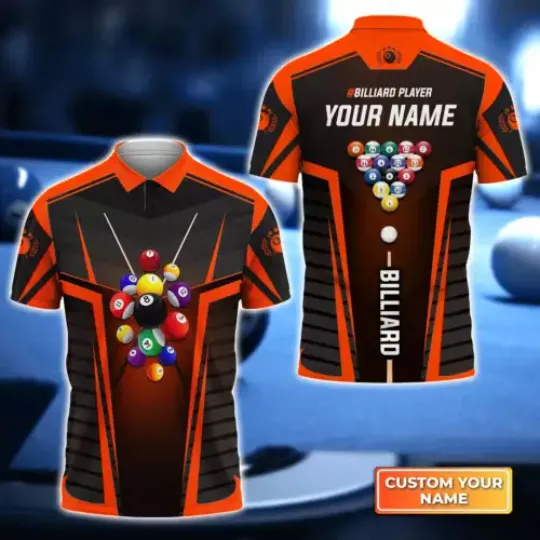 3D apparel billiard, Orange Billiard Balls 3D Polo Shirt, Billiard 3D shirt