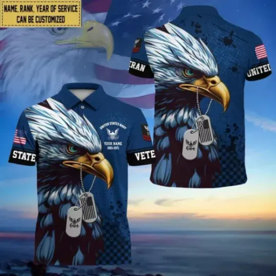 Custom Name US Navy Eagle Military Polo Shirt All Over Printed 3D T-Shirt
