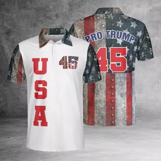 Trump 45 Pro Trump Metal American Flag 3D Polo Shirt