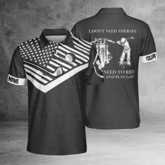 Personalized Black American Flag Golf Ball Pattern Men 3D Polo Shirt