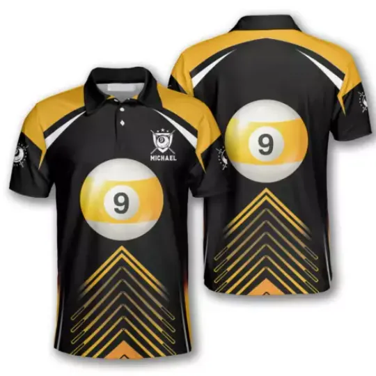 9 Ball Black Yellow Version Custom Billiard Shirts for Men