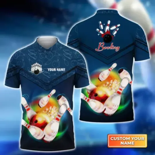 Bowling Ball Flying Rainbow Fire 3D Polo Shirt, Men's Polo Shirt