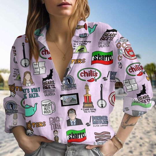Discover The Office Linen Shirt, Blouse Shirt For Her, The Office Shirt, Dunder Mifflin Shirt For Women, The Office Tv Show Long Sleeve Shirt