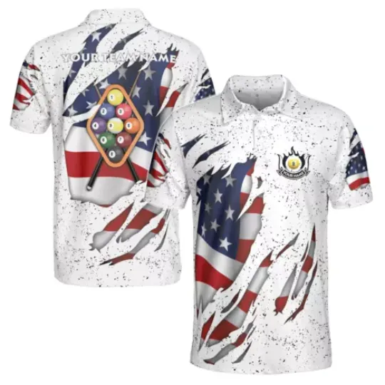 Custom Billiard 9 Ball Pool White Men Shirts, Billiard Team Polo Shirt