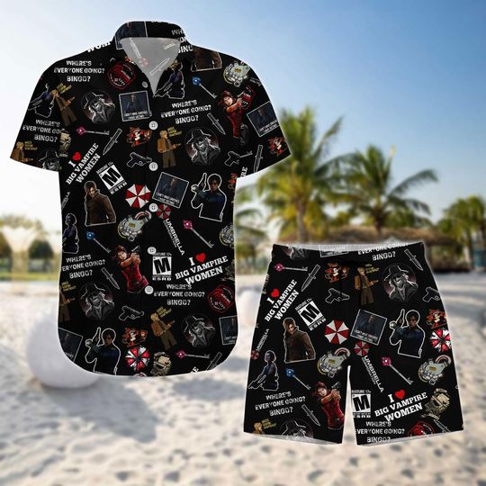 Resident Evil Hawaii Shirt, Leon S. Kennedy Shorts, Raccoon City Button Shirt Men, Umbrella Corporation Beach Shorts, Gift For Him