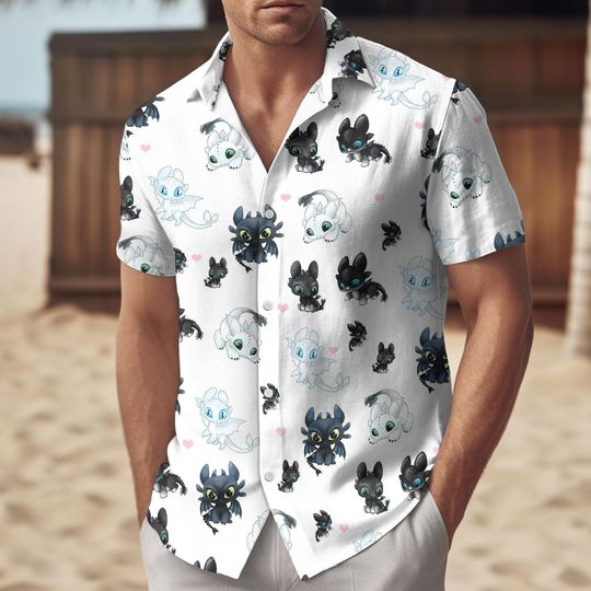 Toothless Light Fury Button Shirt, How To Train Your Dragon Shirt, Dragon Shirt And Shorts, Night Fury Button Up Shirt, Gift For Her