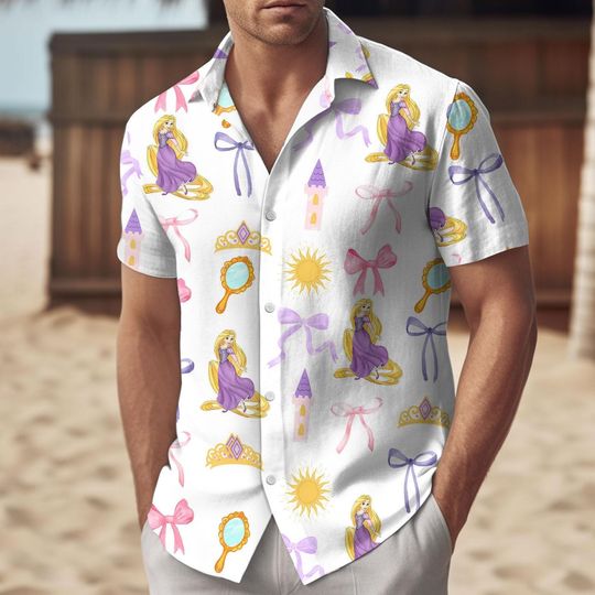 Disney Rapunzel Coquette Button Shirt, Disney Princess Shirt And Shorts, Magic Kingdom Shirt For Men, Disneyland Shirt, Gift For Her