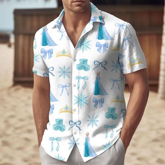 Discover Disney Elsa Coquette Button Up Shirt, Elsa Princess Shirt And Shorts, Frozen Shirt For Men, Disney Shirt For Girl, Valentine Gift