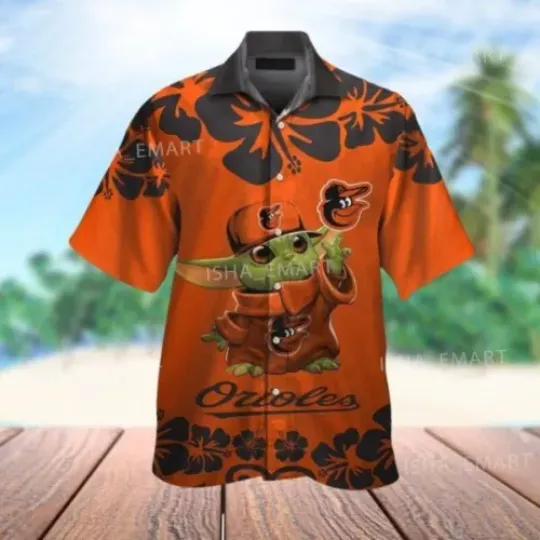 Starr Wars Baby Yo.da Button Up Tropical Baltimore Orioles Hawaiian Shirt