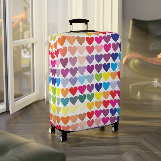 Luggage Cover - Suitcase and Baggage Cover for Protection, Extremely Stretchable + Washable Spandex - Kids Travel Gift - Cute Rainbow Hearts