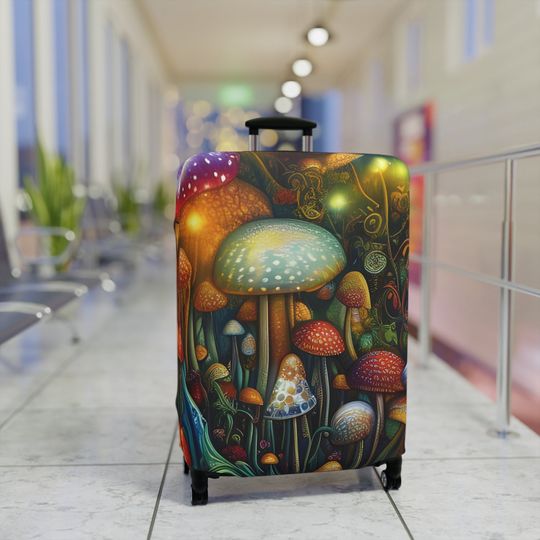 Luggage and Suitcase Cover - Travel Essentials - Washable Polyester Spandex Material - 3 Sizes Avail - Baggage Protection - Magic Mushroom
