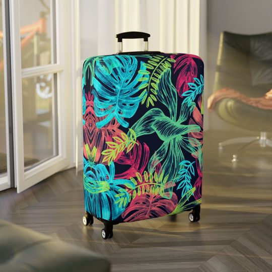 Luggage and  Cover - Travel Essentials - Washable Polyester Spandex Material - 3 Sizes Avail - Baggage Protection - Tropical Leaves