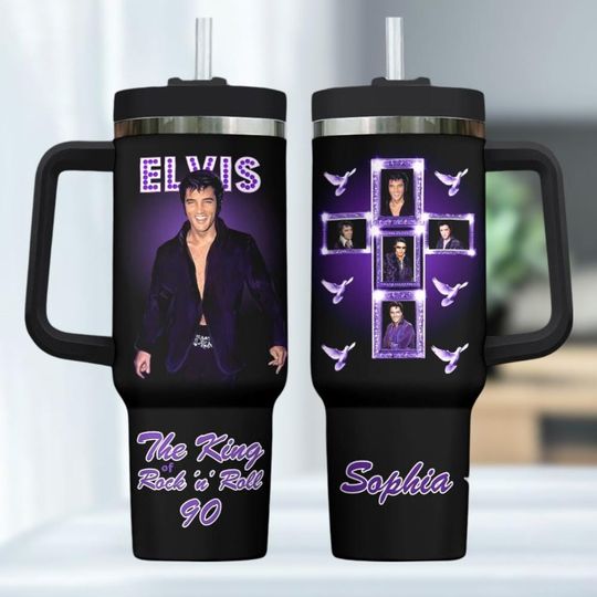 Elvis Presley Tumbler 40Oz, Personalized Tumbler, King Of Rock And Roll Tumbler, The Legend Drinkware, Elvis Cup, Music Tour Merch