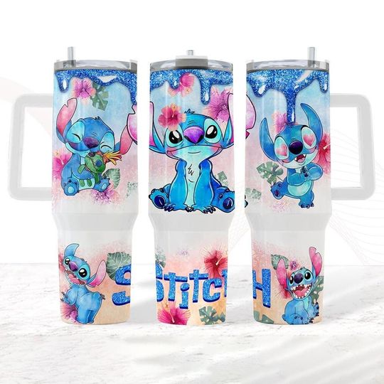Stitch 40oz Tumbler Cup, Stitch Summer Stainless Tumbler, Disneyland Trip Tumbler For Women, Ohana Means Family Steel Tumbler