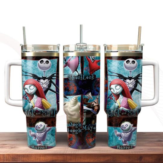 Jack And Sally Stainless Tumbler, Oogie Boogie 40oz Tumbler, Barrel Skeleton Tumbler, Jack Skellington Cup, Nightmare Christmas Tumbler