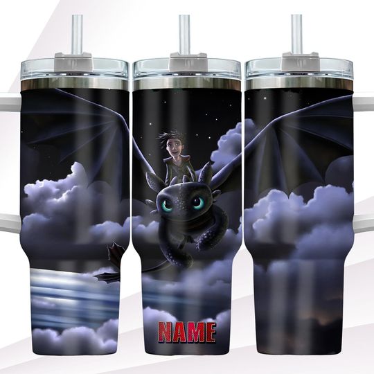 Custom Toothless 40oz Tumbler, How To Train Your Dragon Tumbler, Stainless Tumbler, Night Fury Coffee Tumbler, Toothless Steel Tumbler