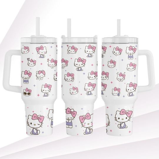 Hello Kitty Stainless Tumbler, Cute Kiitty 40oz Tumbler, Kitty And Friends Tumbler, Stainless Tumbler, Pink Kitty Tumbler Cup