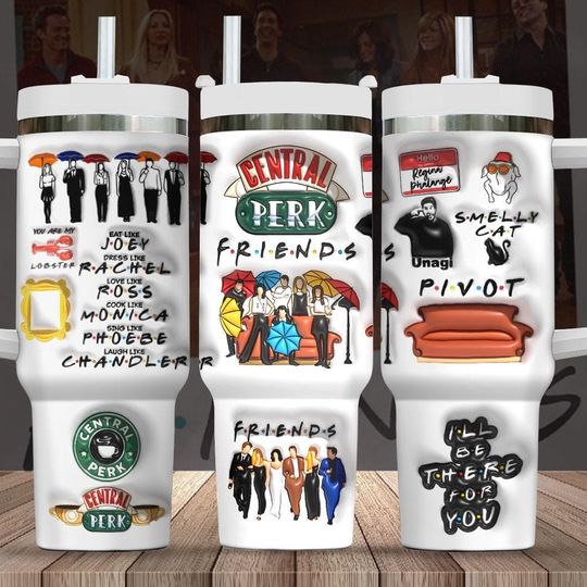 Friends Tv 40oz Tumbler, Central Perk Coffee Stainless Tumbler, I'll Be There For You Tumbler Cup, Smelly Cat Pivot Drinkware Tumbler