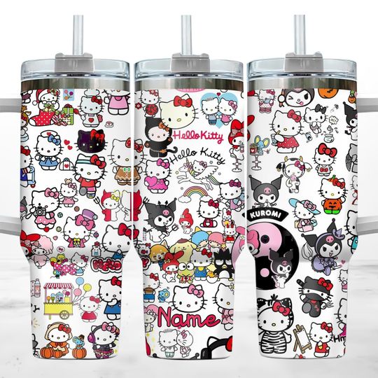 Personalized Hello Kitty 40oz Tumbler, Kitty And Friends Tumbler Stainless, Kuromi Tumbler For Her, Kawaii Kitty Cat Steel Tumbler