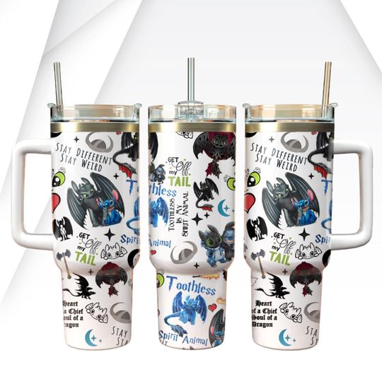 Toothless And Stitch 40oz Tumbler, Stitch Spirit Animal Steel Tumbler, How To Train Your Dragon Tumbler, Disney Movie Tumbler Cup