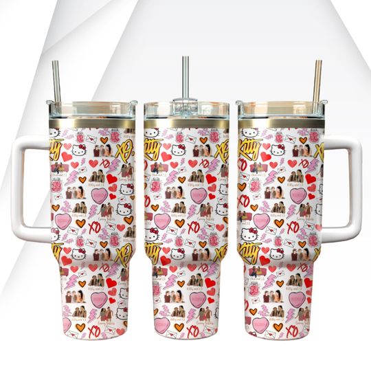 Hello Kitty 40oz Tumbler, Cute Kitty Stainless Tumbler, Xoxo Valentine Steel Tumbler, Valentine Gift For Her, Kitty Series Coffee Cup