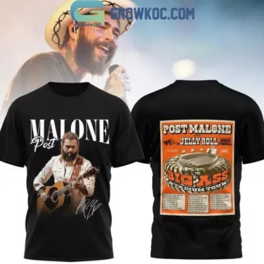Post Malone Jelly Roll Big Ass Stadium Tour 2025 3D T-Shirt