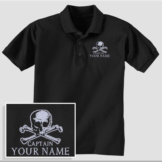 Custom Pirate Polo, Personalized Embroidered 3-button Golf Shirt, Captain Boating Sailing, Gift for Mom Dad Father Family Friend Birthday