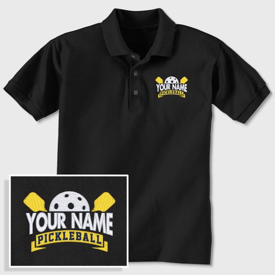 Custom Pickleball Polo, Personalized Embroidered 3-button Cotton Knit Golf Shirt, Crossed Paddles, Racket Sport Enthusiasts Players Friends