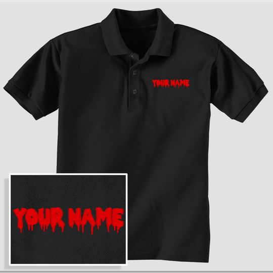 Custom Spooky Polo, Personalized Embroidered 3-button Golf Shirt, Name Blood Halloween, Gift Friend Partner Parent Family Husband Wife Dad